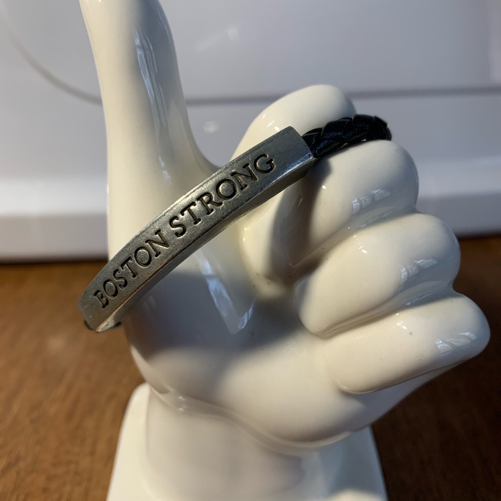 Pewter and black cord Boston Strong bracelet